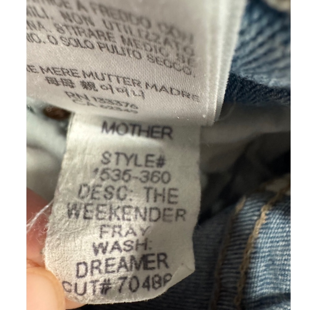 Mother The Weekender Fray Dreamer Blue Distressed Mid Rise Flare Jeans Womens 25 - Picture 8 of 9